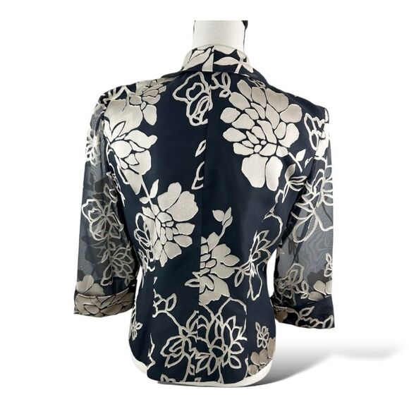 Alex Evenings Lined Blouse/Blazer 3/4 Sheer Sleeve Black/Taupe Floral Y2K Vibe M - Picture 3 of 12